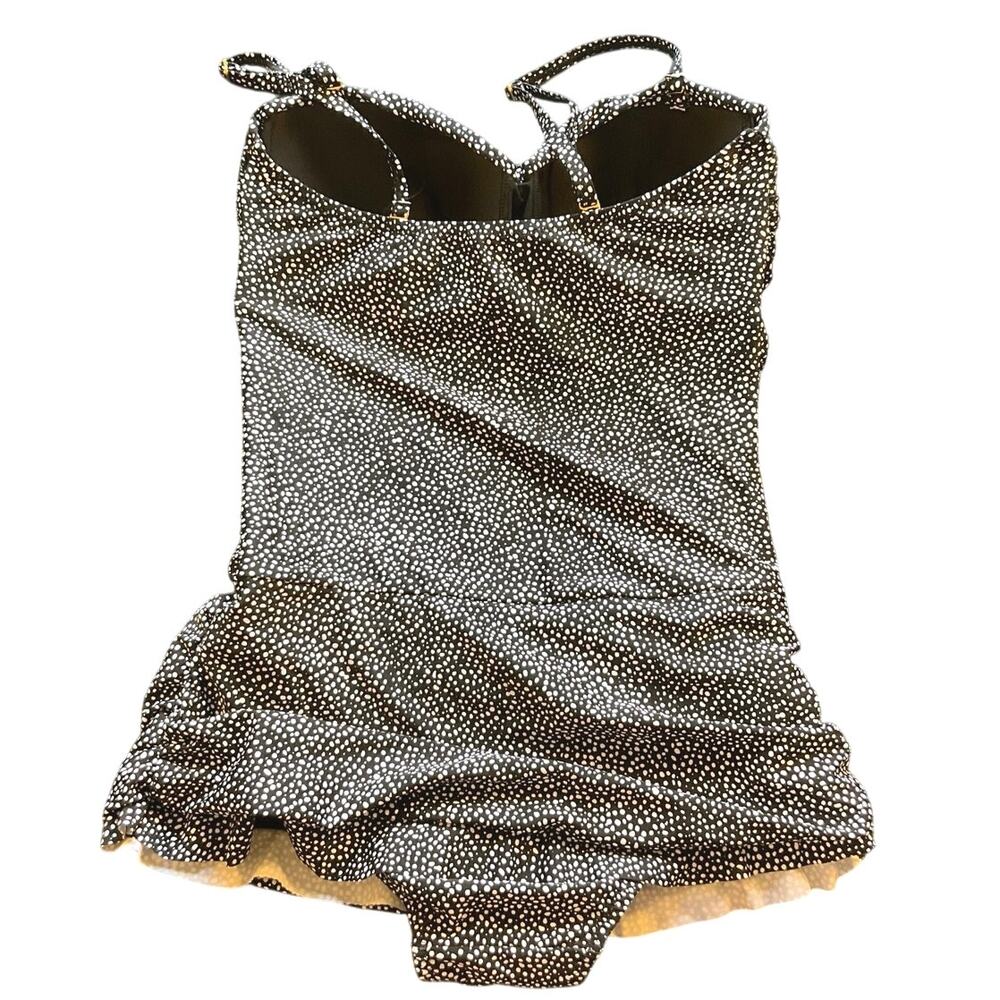 Shore Shapes Swimsuit Size 10 Black White Dot Ruched Skirted One Piece NWOT - Picture 3 of 11